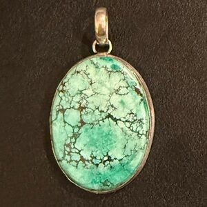 Vintage Southwestern Blue Green Natural Turquoise Sterling Silver Pendant